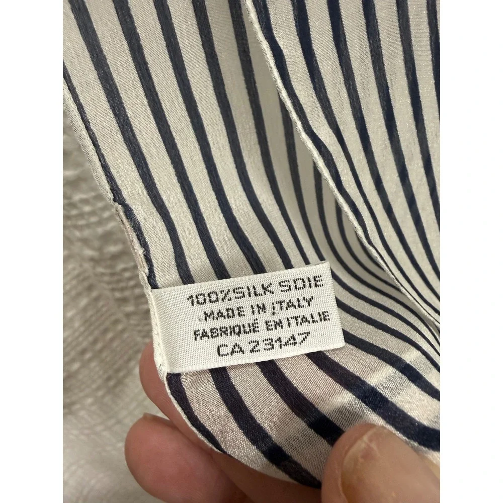 Silk Scarf Navy White GUC Striped Polka Dot Made in Italy Rectangle 11X57